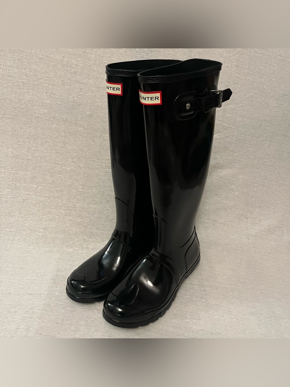 Hunter Original Tall Glossy Black Rubber Rain Boots with Side Buckle